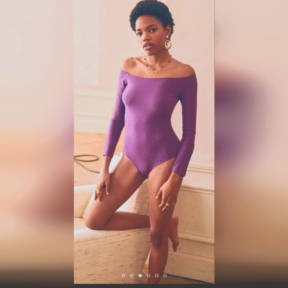 Sezane Ribbed Thea Bodysuit (MAGENTA)